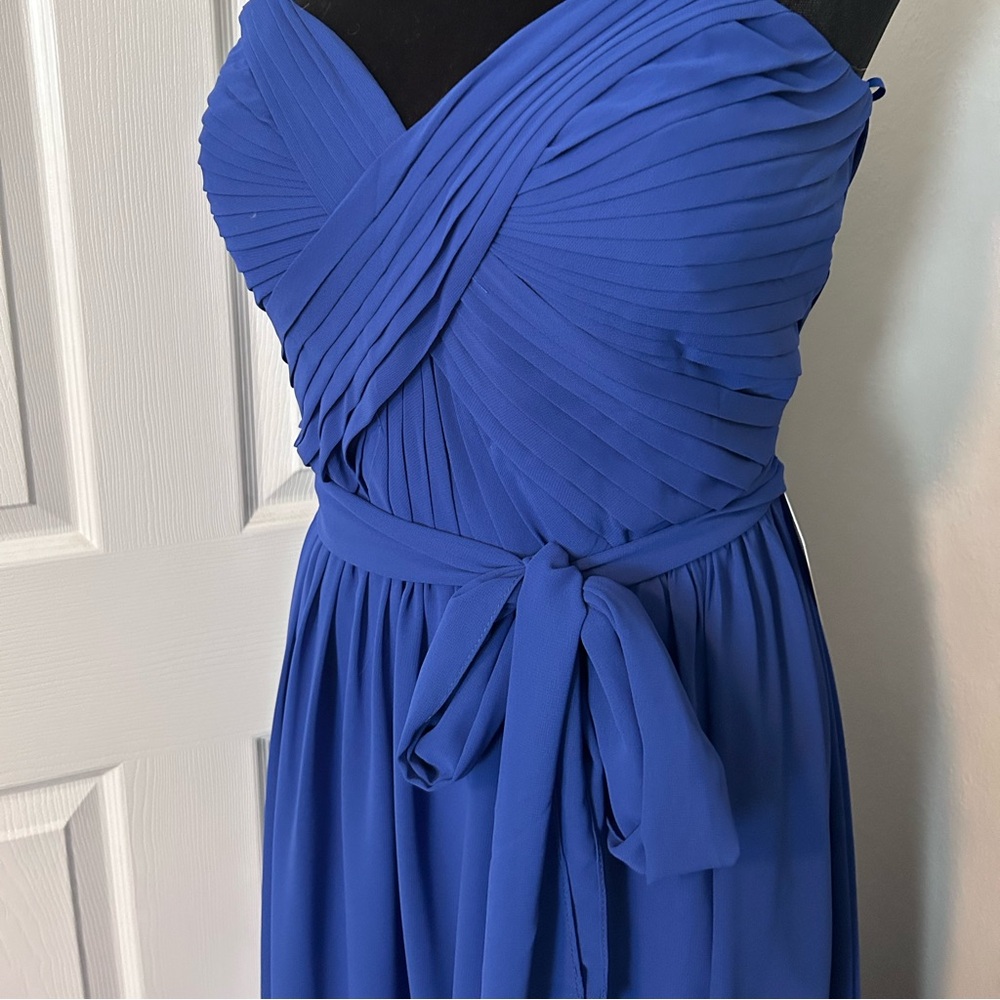 Size Large Leonia Lee Royal Blue chiffon strapless bridesmaids dress